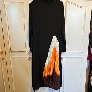 SHEIN Black Dress with Orange and Brown Pleats